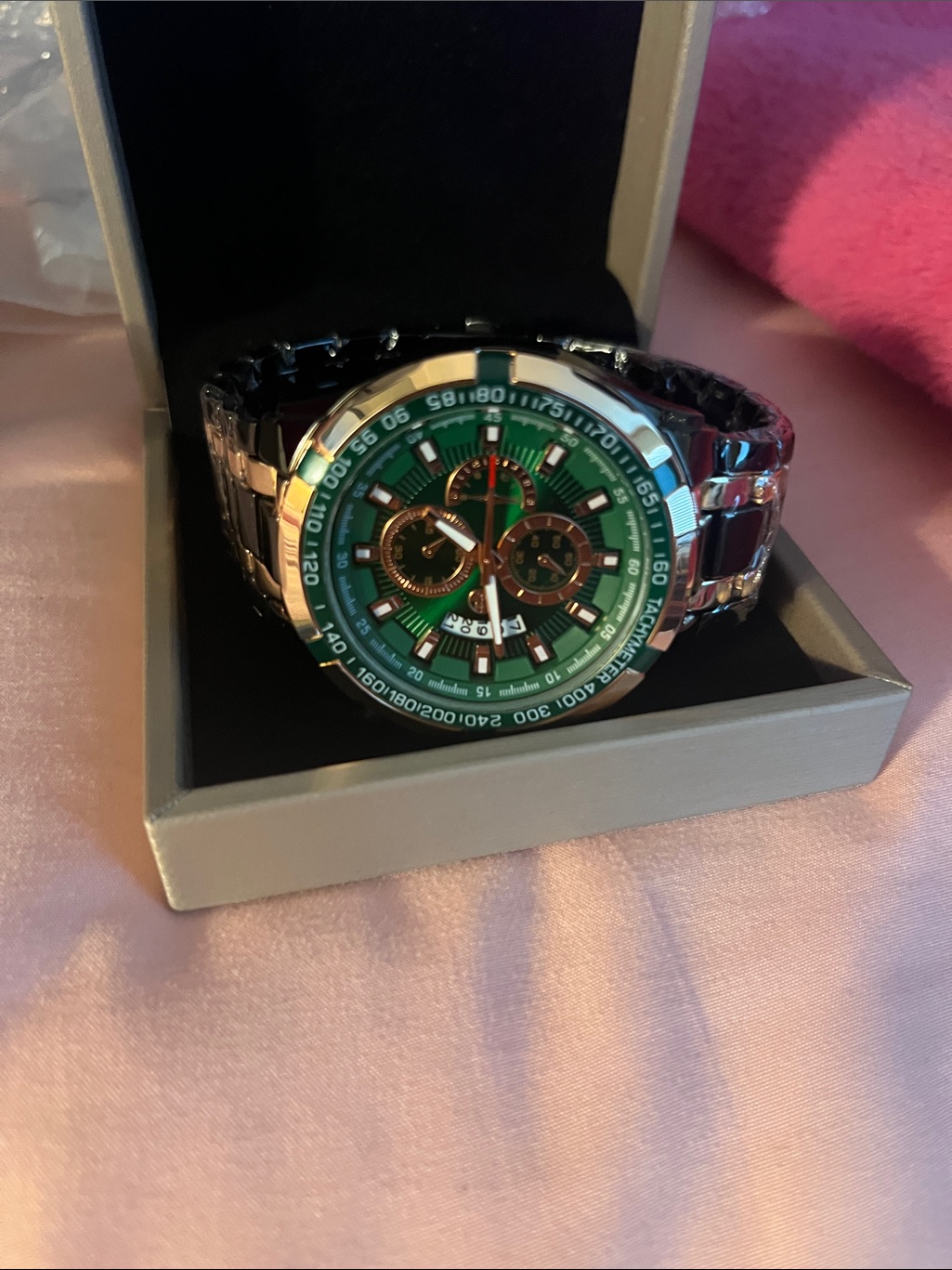 Green Dial Chronograph Stainless Steel Watch